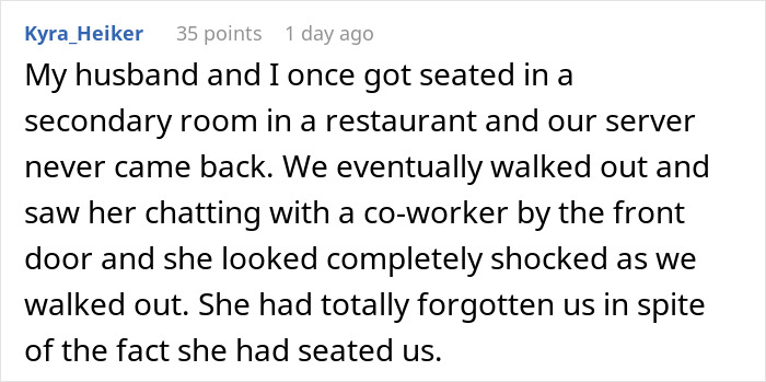 Restaurant incident text about being forgotten by staff and not tipping. Restaurant incident text about being forgotten by staff and not tipping.