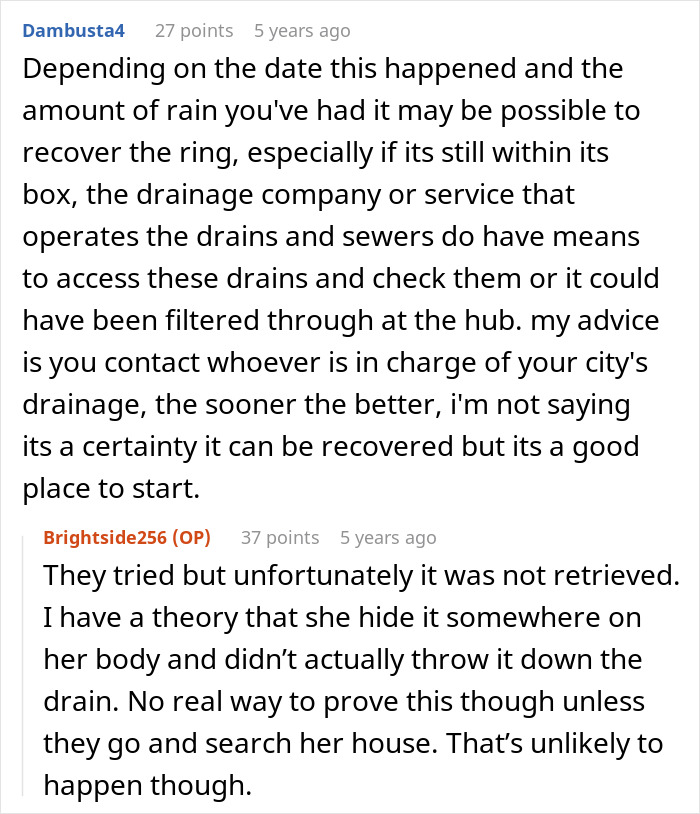 Reddit discussion about recovering a mother-family-heirloom-ring from a drain. Reddit discussion about recovering a mother-family-heirloom-ring from a drain.