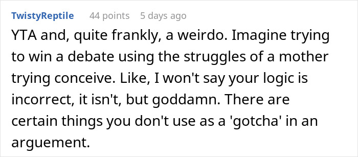 Text comment discussing sister, baby, and argument on Reddit thread. Text comment discussing sister, baby, and argument on Reddit thread.