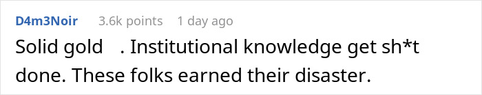Comment highlighting loss of institutional knowledge in software team removal. Comment highlighting loss of institutional knowledge in software team removal.
