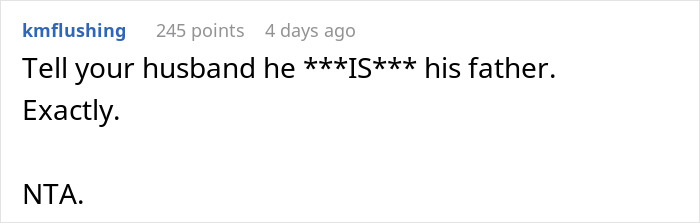 Reddit comment discussing a husband's reaction to his father's actions regarding keeping pregnancy private. Reddit comment discussing a husband's reaction to his father's actions regarding keeping pregnancy private.
