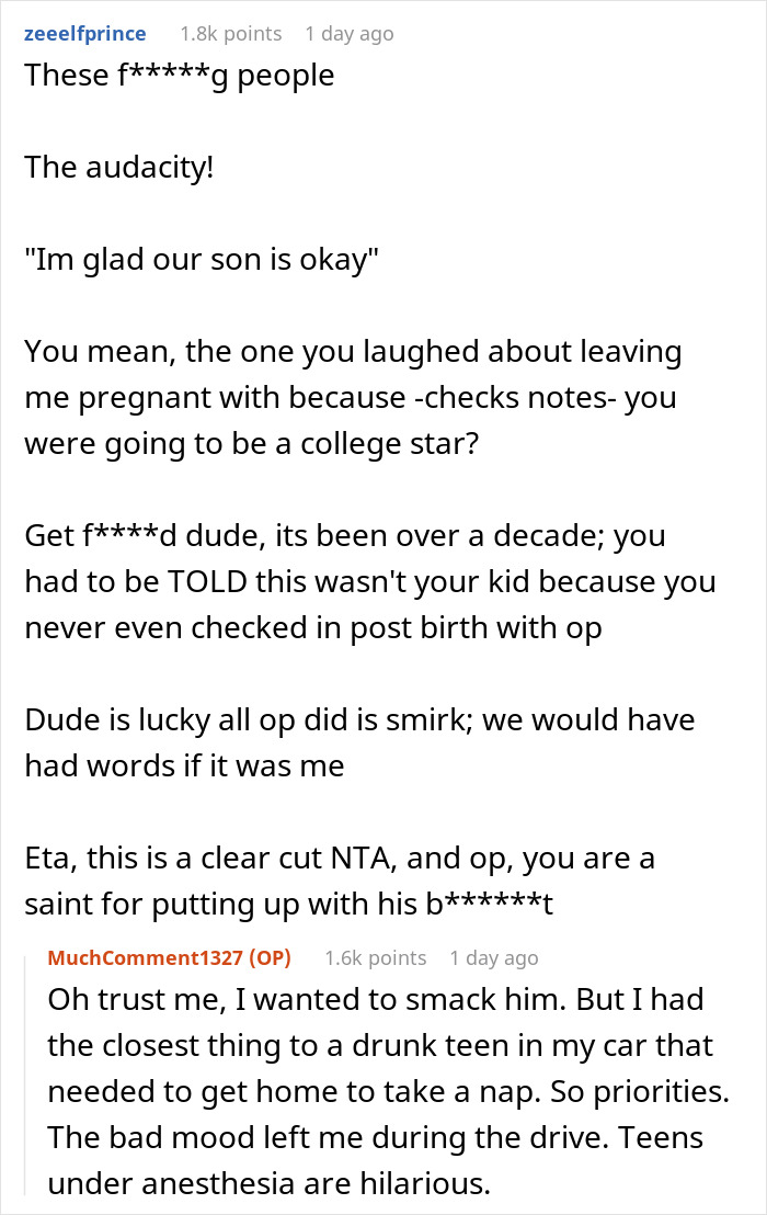 Reddit comment criticizing teen who left pregnant girlfriend, with replies discussing past actions and adoption decision. Reddit comment criticizing teen who left pregnant girlfriend, with replies discussing past actions and adoption decision.