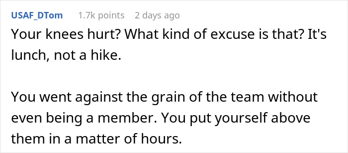 Text exchange discussing reasons related to eating lunch in the office. Text exchange discussing reasons related to eating lunch in the office.