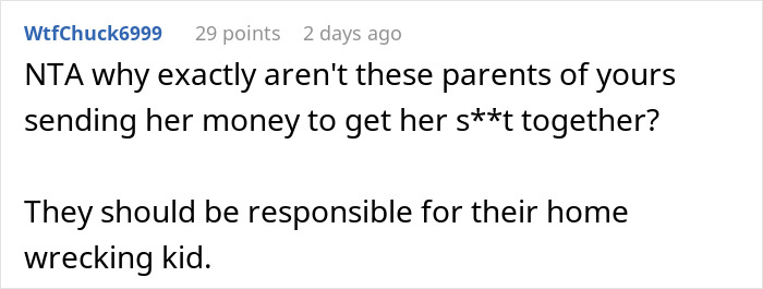 Comment discussing responsibility for woman's actions, calling her a "home wrecker. Comment discussing responsibility for woman's actions, calling her a "home wrecker.