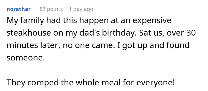 Text from a customer sharing an experience of being forgotten by staff at a steakhouse. Text from a customer sharing an experience of being forgotten by staff at a steakhouse.