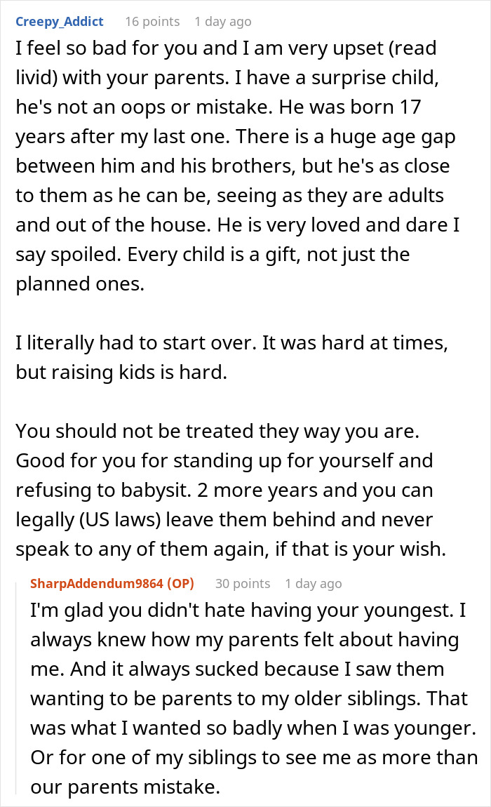 Teen stands up to parents, refuses babysitting role anymore. Teen stands up to parents, refuses babysitting role anymore.