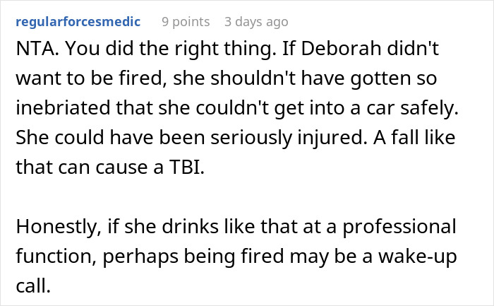 Text exchange discussing a coworker's firing after an ambulance call due to inebriation. Text exchange discussing a coworker's firing after an ambulance call due to inebriation.