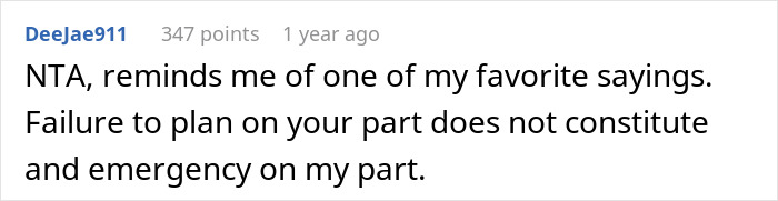 Text comment on family feud over bridal shop dress refusal, reads: "NTA, reminds me of one of my favorite sayings. Text comment on family feud over bridal shop dress refusal, reads: "NTA, reminds me of one of my favorite sayings.