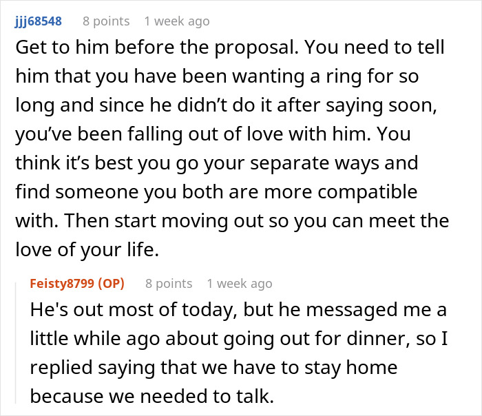 Text conversation discussing ring proposal and relationship advice. Text conversation discussing ring proposal and relationship advice.