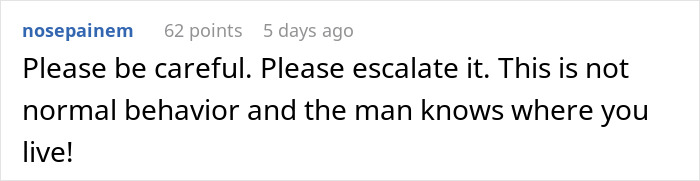 Reddit comment advising escalation of unusual behavior regarding an Amazon driver. Reddit comment advising escalation of unusual behavior regarding an Amazon driver.
