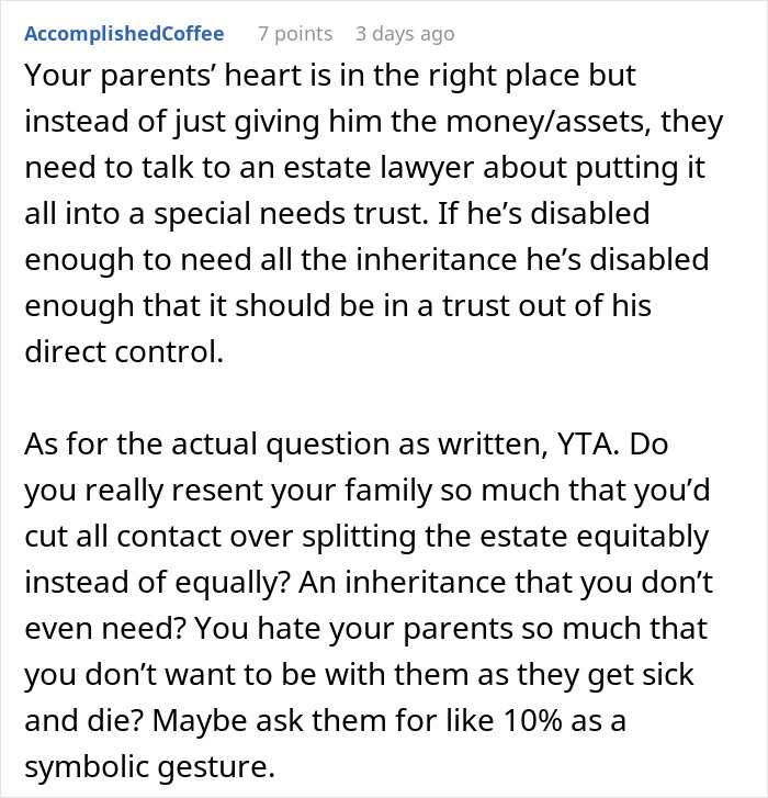 “Being Dumb Is A Disability”: Woman Cuts Parents Off After They Leave Everything To “Disabled” Son “Being Dumb Is A Disability”: Woman Cuts Parents Off After They Leave Everything To “Disabled” Son