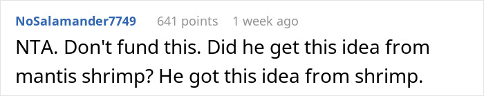 Comment advises against funding boyfriend's $4,000 research to invent a new color, referencing mantis shrimp. Comment advises against funding boyfriend's $4,000 research to invent a new color, referencing mantis shrimp.