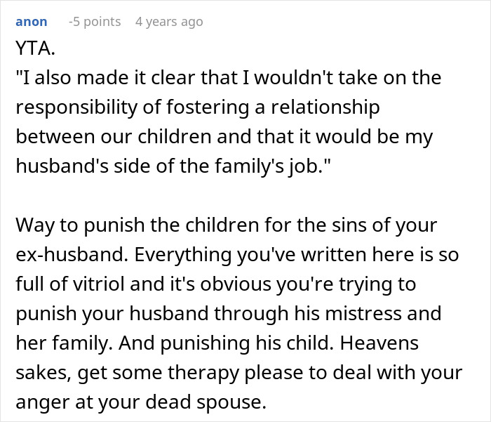 Text discussion about a woman's decision not to support husband's affair child fund. Text discussion about a woman's decision not to support husband's affair child fund.
