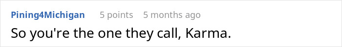 Comment saying 'So you're the one they call, Karma.' reflects on revenge for unpaid client. Comment saying 'So you're the one they call, Karma.' reflects on revenge for unpaid client.