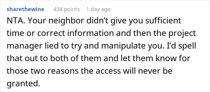 Comment discussing an issue with a neighbor's yard use, highlighting lack of proper communication and manipulation. Comment discussing an issue with a neighbor's yard use, highlighting lack of proper communication and manipulation.