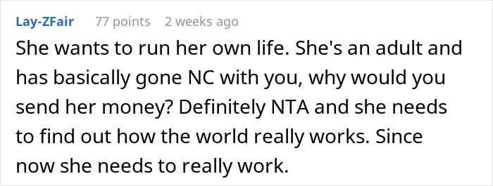 Comment about 18YO expecting dad's financial support, despite independence. Comment about 18YO expecting dad's financial support, despite independence.