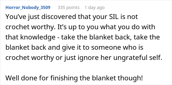 Comment about handmade gift demands and gratitude advice. Comment about handmade gift demands and gratitude advice.