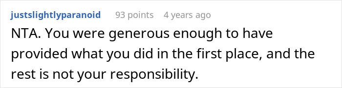 Reddit comment justifying a woman's refusal to replenish husband's affair child's fund. Reddit comment justifying a woman's refusal to replenish husband's affair child's fund.
