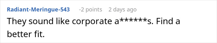 Comment criticizing company for rejecting an employee over lunch preferences. Comment criticizing company for rejecting an employee over lunch preferences.