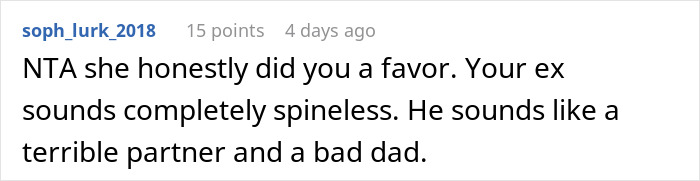 Reddit comment discussing a teen's relationship issues with her dad's ex-girlfriend and new girlfriend. Reddit comment discussing a teen's relationship issues with her dad's ex-girlfriend and new girlfriend.