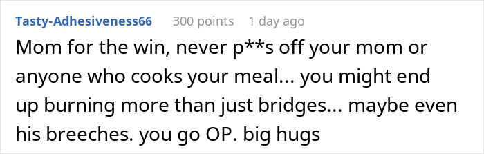Comment about mom dealing with son's entitled behavior using spicy food, humorous tone. Comment about mom dealing with son's entitled behavior using spicy food, humorous tone.