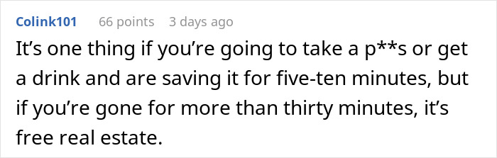 Text exchange on petty revenge at resort, discussing saving a spot for too long. Text exchange on petty revenge at resort, discussing saving a spot for too long.