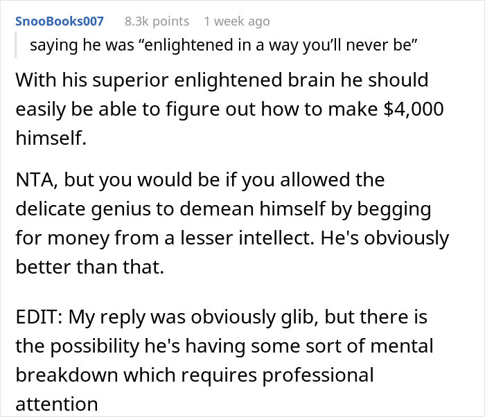 Text exchange mocking a man's request for $4,000 to invent a new color. Text exchange mocking a man's request for $4,000 to invent a new color.
