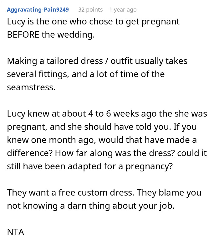 Text exchange discussing a bridal shop owner not making a free second wedding dress, leading to a family feud. Text exchange discussing a bridal shop owner not making a free second wedding dress, leading to a family feud.