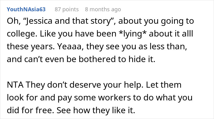 Text comment discussing a man refusing to help his in-laws due to their attitude. Text comment discussing a man refusing to help his in-laws due to their attitude.