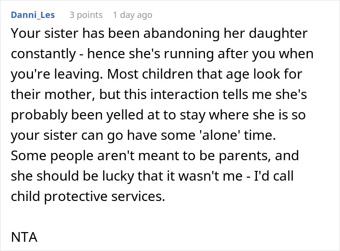 “AITA For ‘Abandoning’ My Niece Because My Sister Wouldn’t Come And Get Her?” “AITA For ‘Abandoning’ My Niece Because My Sister Wouldn’t Come And Get Her?”
