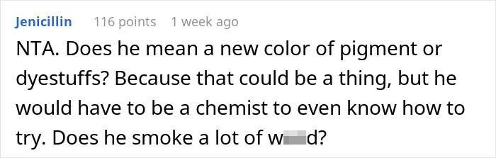Comment discussing the feasibility and chemistry of inventing a new color. Comment discussing the feasibility and chemistry of inventing a new color.