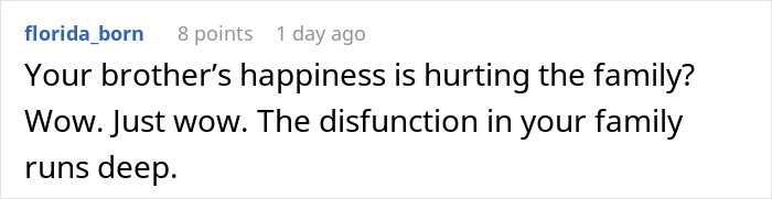 Comment on family dysfunction due to brother dating wealthier partner. Comment on family dysfunction due to brother dating wealthier partner.