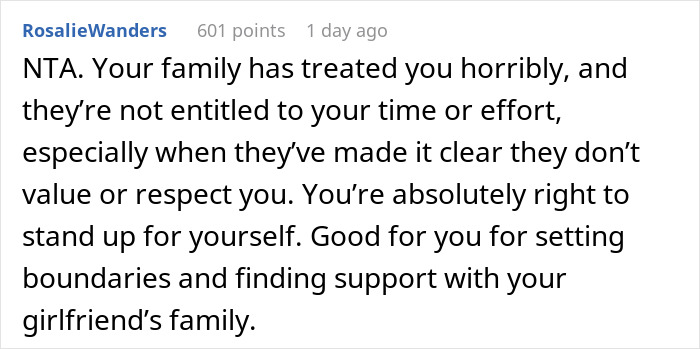 Comment supporting teen rejecting babysitter role, emphasizing boundaries and self-respect. Comment supporting teen rejecting babysitter role, emphasizing boundaries and self-respect.