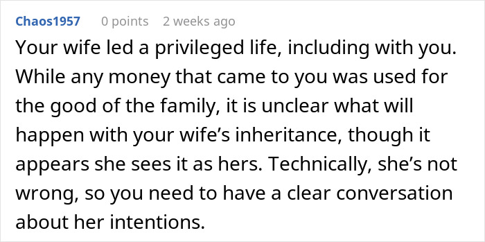 Man Considers Divorce When Wife Refuses To Share Her Inheritance After Relying On Him For 22 Years Man Considers Divorce When Wife Refuses To Share Her Inheritance After Relying On Him For 22 Years