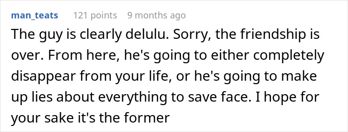 Comment expressing skepticism about a friendship after a rejected proposal. Comment expressing skepticism about a friendship after a rejected proposal.