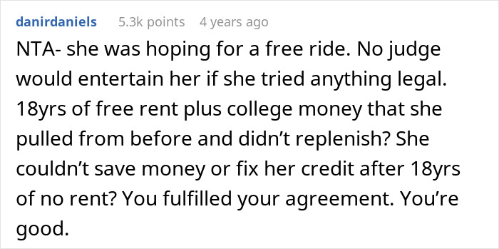 Screenshot of a Reddit comment discussing a woman's refusal to replenish a child's fund. Screenshot of a Reddit comment discussing a woman's refusal to replenish a child's fund.