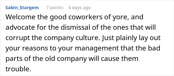 Comment about coworkers and company culture on forum, discussing employment issues. Comment about coworkers and company culture on forum, discussing employment issues.