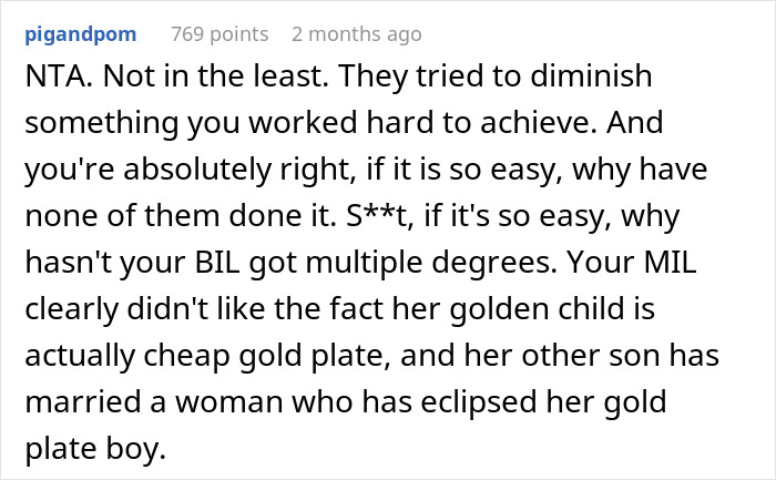 Reddit comment questioning family views on university importance. Reddit comment questioning family views on university importance.