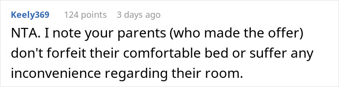 Comment discussing parents asking 16YO to sleep in cold basement while relatives stay in his room. Comment discussing parents asking 16YO to sleep in cold basement while relatives stay in his room.