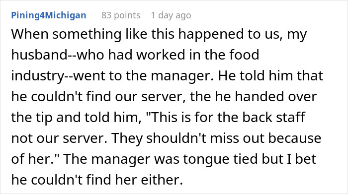 Reddit comment discussing staff forgetting customers, tip given to back staff instead. Reddit comment discussing staff forgetting customers, tip given to back staff instead.