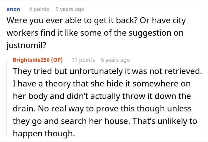 Discussion about retrieving a missing family heirloom ring. Discussion about retrieving a missing family heirloom ring.