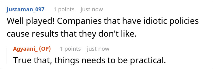 Reddit conversation on company policies and receipts; user comments on impractical policies and their consequences. Reddit conversation on company policies and receipts; user comments on impractical policies and their consequences.