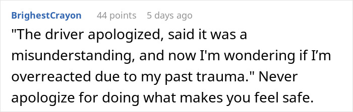 Reddit comment discussing an Amazon driver's apology and a personal reaction. Reddit comment discussing an Amazon driver's apology and a personal reaction.