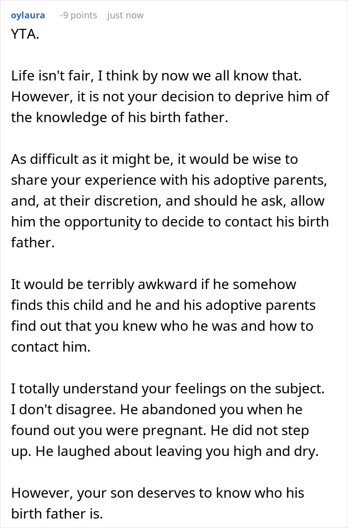 Reddit comment discussing teen guilt-tripping ex-girlfriend over giving up child for adoption. Reddit comment discussing teen guilt-tripping ex-girlfriend over giving up child for adoption.