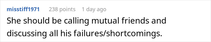 Comment by misstiff1971 about discussing ex's failures, related to horrible ex in a bugged car. Comment by misstiff1971 about discussing ex's failures, related to horrible ex in a bugged car.