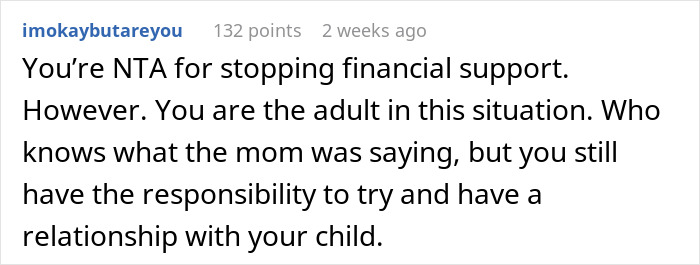 Reddit comment discussing financial support and parental responsibility. Reddit comment discussing financial support and parental responsibility.