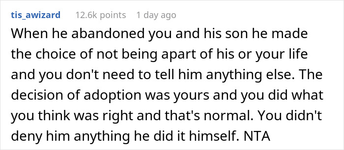 Comment supporting mother's decision to adopt after being abandoned by teenage partner. Comment supporting mother's decision to adopt after being abandoned by teenage partner.