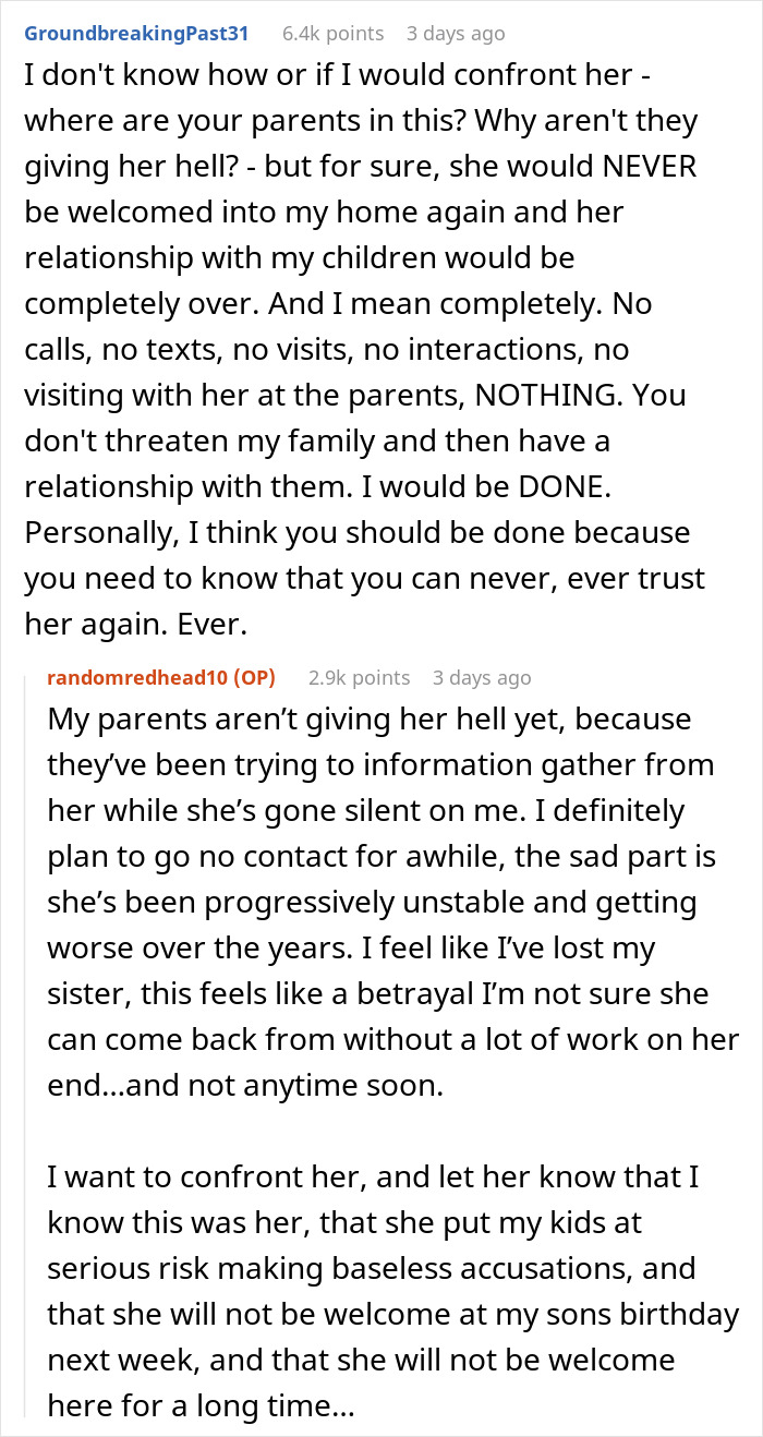 Reddit discussion about a woman's shock after sister's secret betrayal involving CPS. Reddit discussion about a woman's shock after sister's secret betrayal involving CPS.