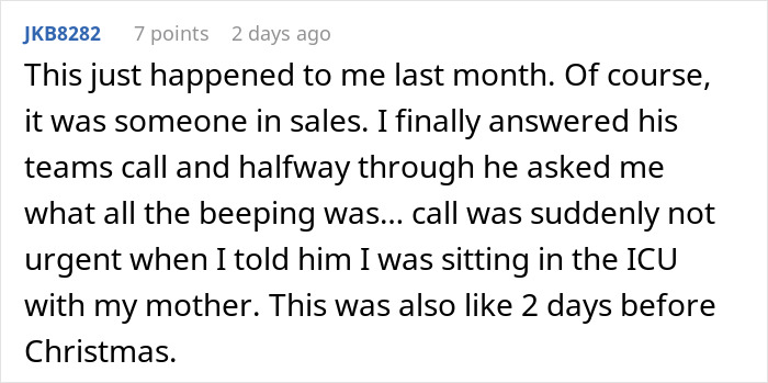 Text exchange showing a story about a guy responding to a coworker's urgent call from the ICU. Text exchange showing a story about a guy responding to a coworker's urgent call from the ICU.