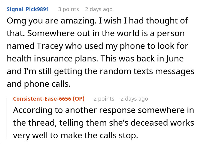 Text exchange about stopping spam calls from realtors with a creative solution. Text exchange about stopping spam calls from realtors with a creative solution.